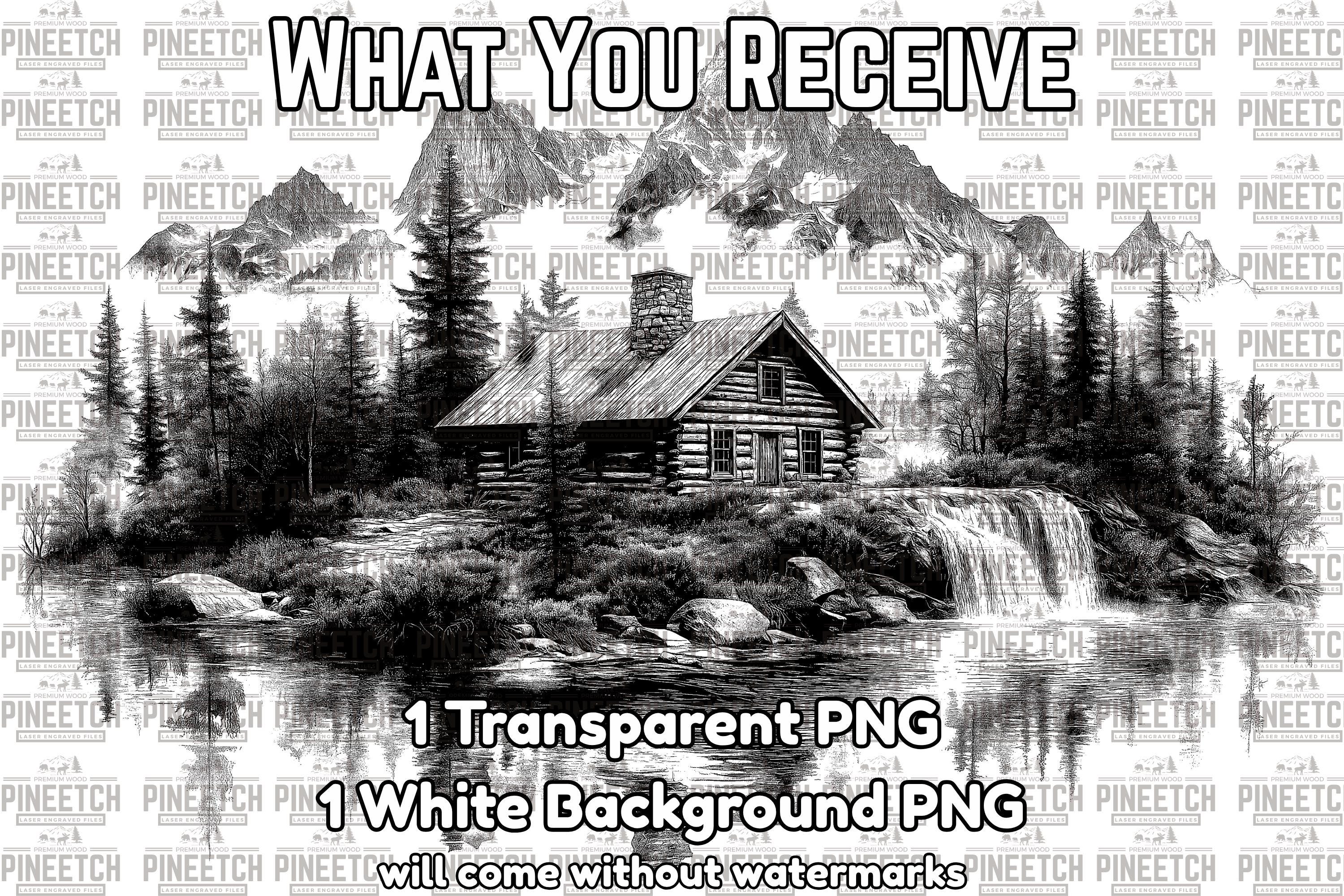 Cabin Laser Engraving File - Ready to Engrave PNG - Rustic Cabin Lake ...