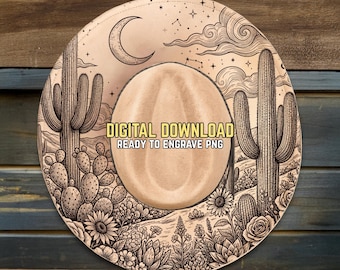 Celestial Desert Hat Burning Design - Ready To Engrave PNG - Country - Nature - Wide Brim Hat Template - Laser & Hand Burning Design