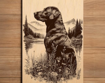 Labrador Laser Engraving File - Ready To Engrave PNG - Wildlife Nature Dog Art - Labrador In Lake Scene - Laser Burn File