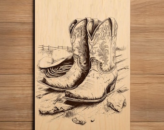Cowboy Boots Laser Engraving File - Ready To Engrave PNG - Western Country Art - Rodeo Shoes - Laser Burn File - Digital Download