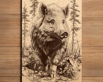 Boar Laser Engraving File - Ready To Engrave PNG - Boar Hunting Scene - Wildlife Nature Art - Laser Burn File - Digital Download