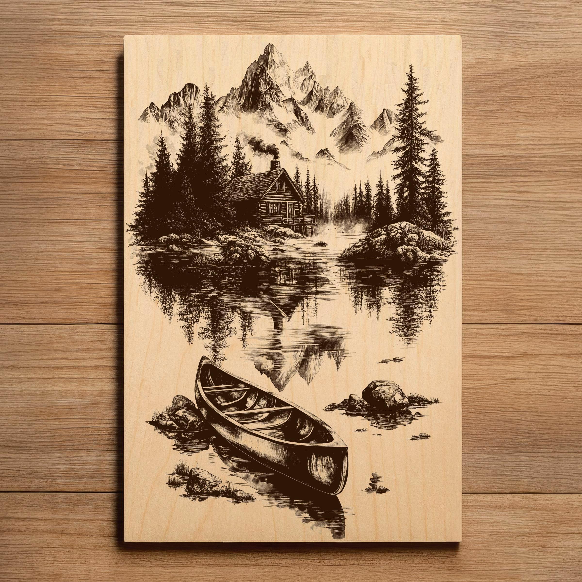 Canoe Laser Engraving File - Ready to Engrave PNG - Cabin Lake Nature ...