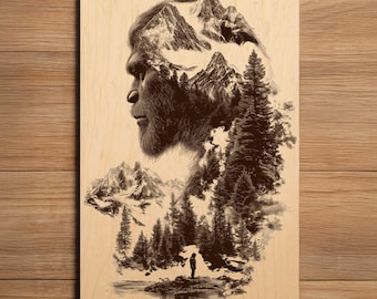 Bigfoot Laser Engraving File - Ready To Engrave PNG - Sasquatch Art - Forest Wildlife Scene - Laser Burn File - Digital Download