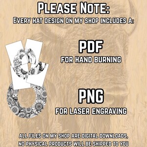 Horse Filigree Hat Burning Design - Ready To Engrave PNG - Western Pattern - Hat Burning Stencils - Wide Brim Hat Laser Engraving Template image 4