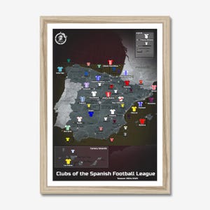 Spanish Football Clubs Map A3 Framed Print