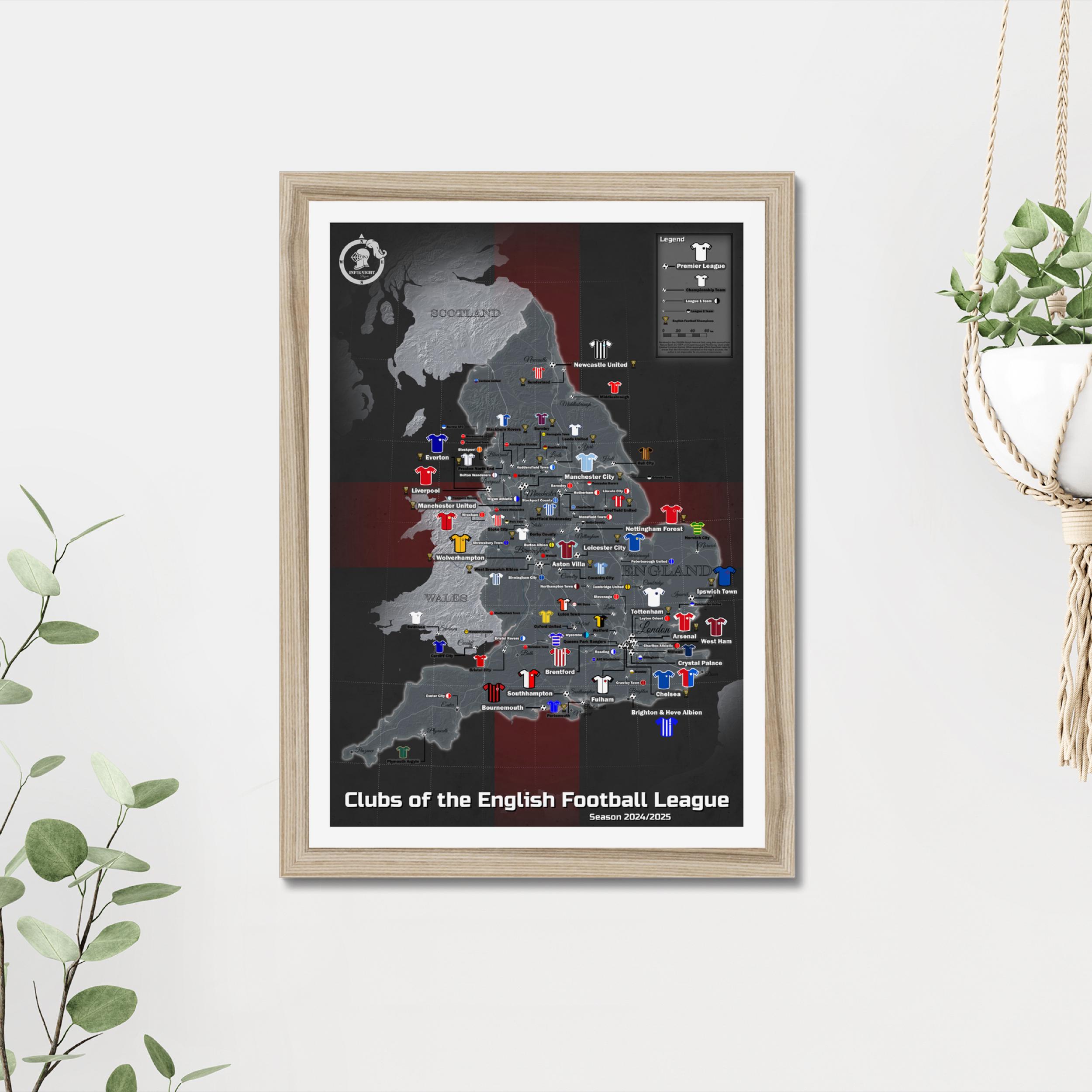 English Football Clubs Map (digital Download, No Frame) - Etsy