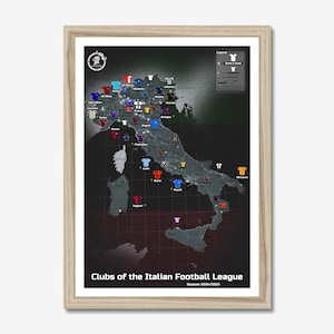 Italian Football Clubs Map A3 Framed Print