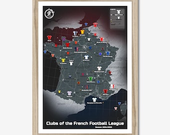 French Football Clubs Map (Digital Download, No Frame)