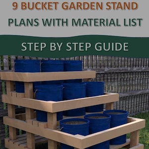 DIY 9-Bucket Garden Stand Plans: Tiered Wood Frame (Digital PDF Download)