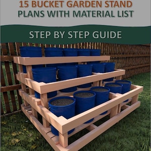 DIY 15-Bucket Garden Stand Plans: Tiered Wood Frame (Digital PDF Download)