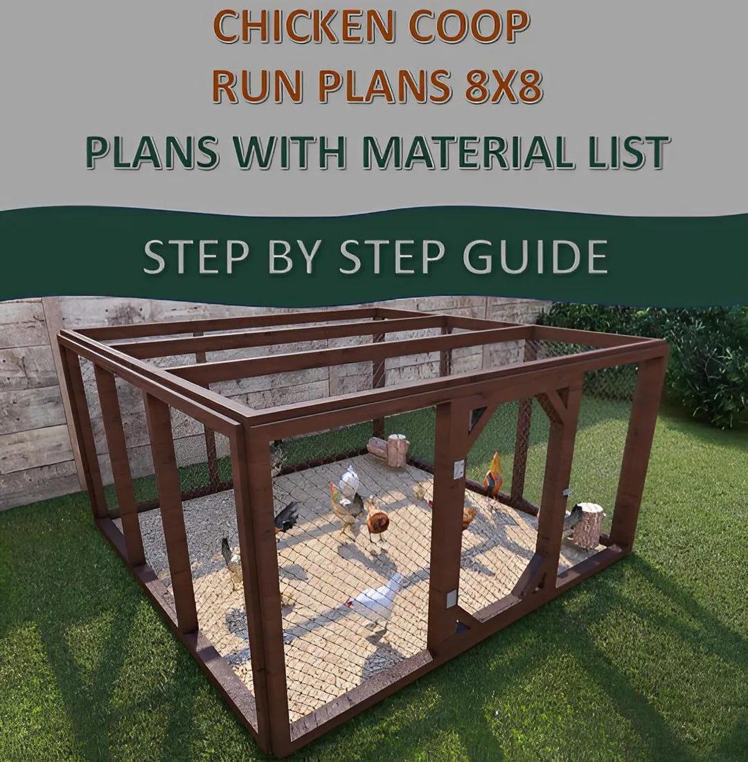 8x8 鶏小屋のランの設計図：DIY ステップバイステップガイド - Etsy 日本