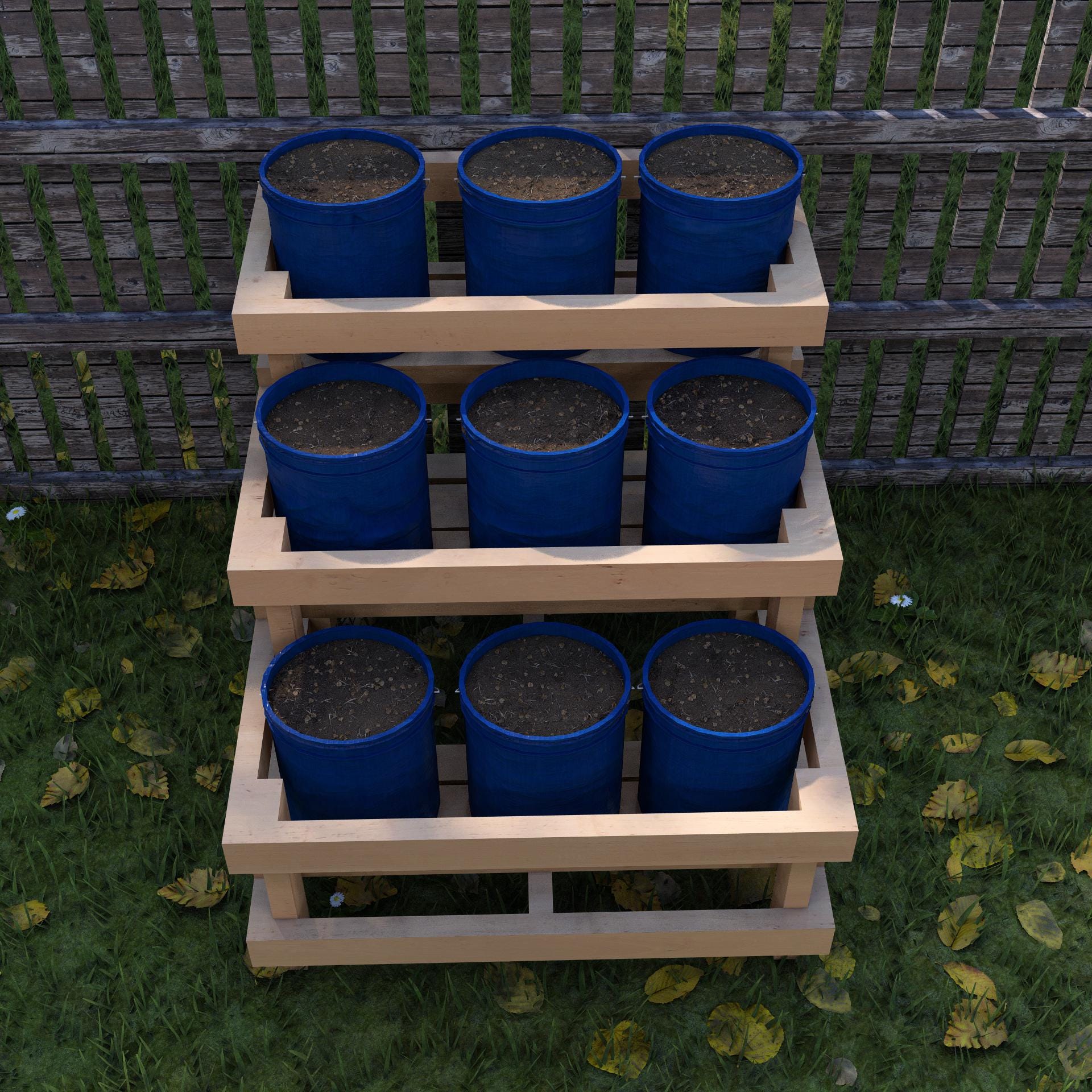 DIY 9-bucket Garden Stand Plans: Tiered Wood Frame 5-gallon (digital ...