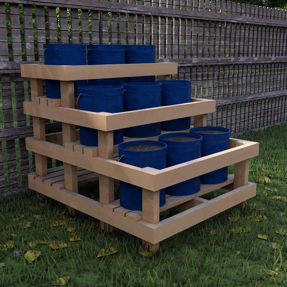5-Gallon Bucket Garden Stand Plans - Easy DIY Bucket Garden Stand Plans - DIY 9 Bucket Garden Stand Plans - Digital PDF Download