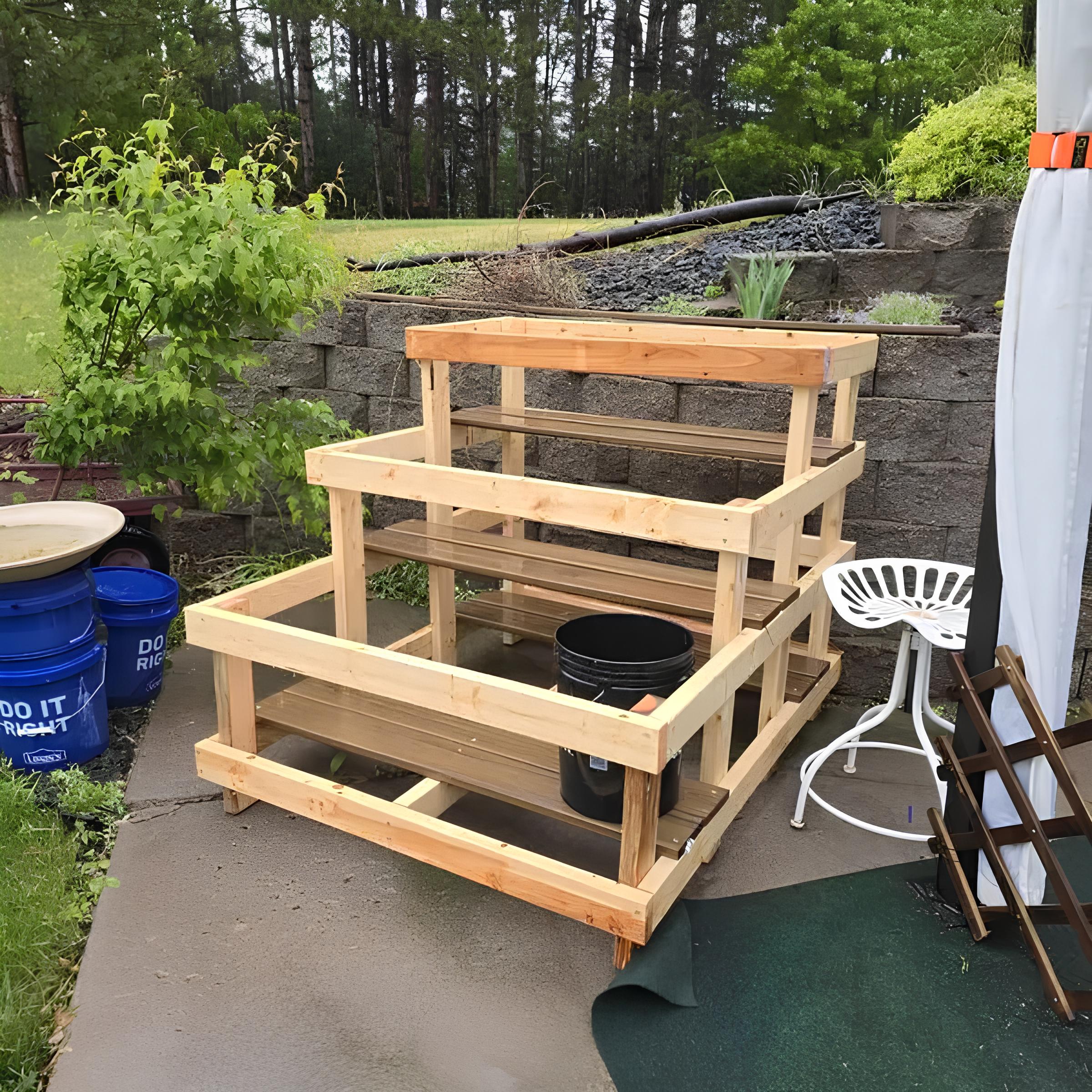 DIY 9-bucket Garden Stand Plans: Tiered Wood Frame 5-gallon (digital ...
