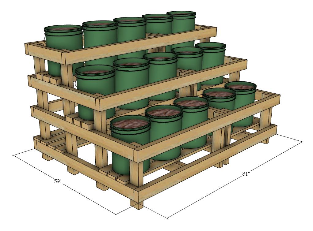 DIY 15-bucket Garden Stand Plans: Tiered Wood Frame 5-gallon (digital ...