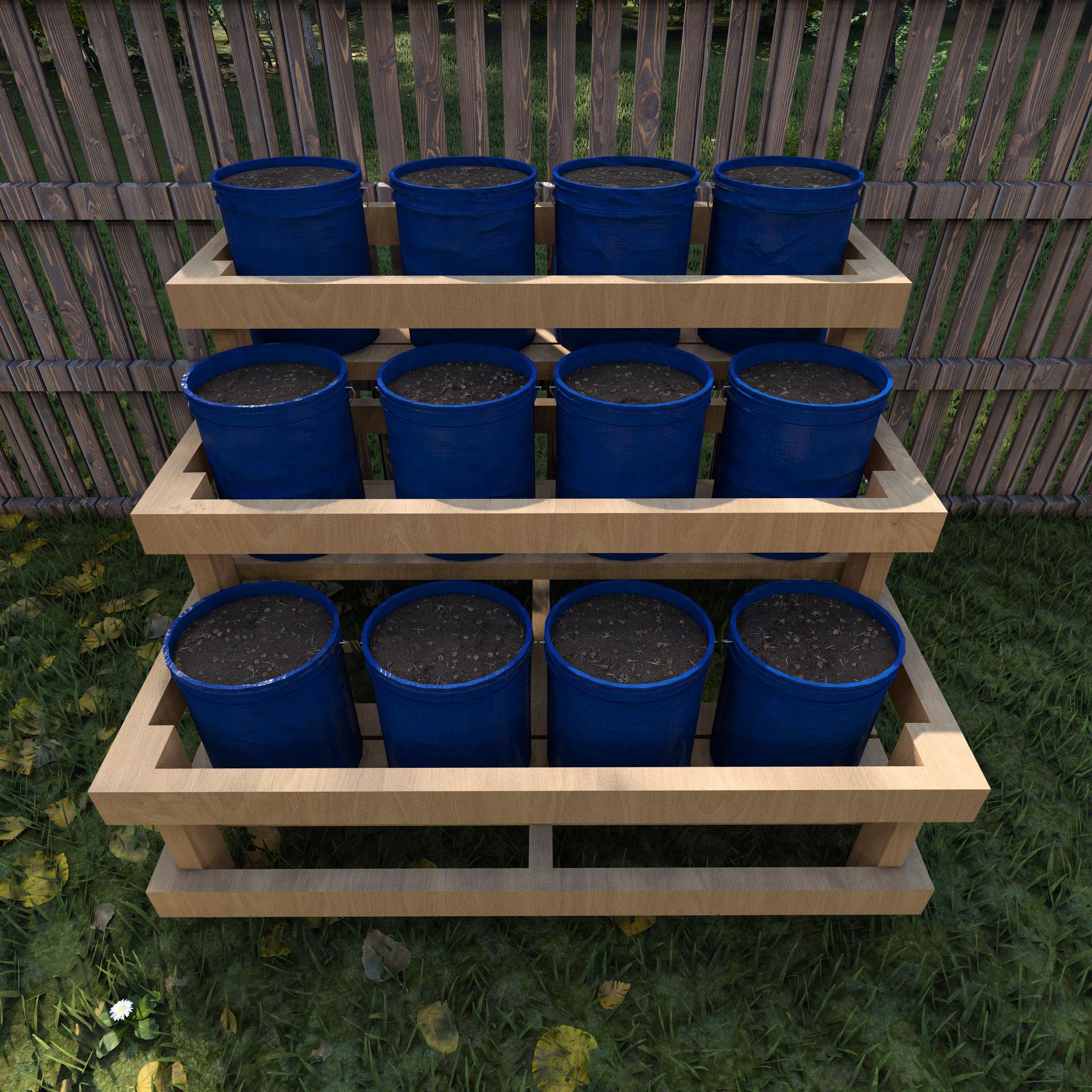DIY 12-bucket Garden Stand Plans 5-gallon: Tiered Wood Frame (digital ...