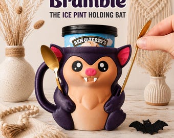 Cute Bat Ice Cream Pint Holder- 3D Printed, Ice cream holder, Bat gift, snacker gift, ice cream gift, teacher gift, Halloween gift