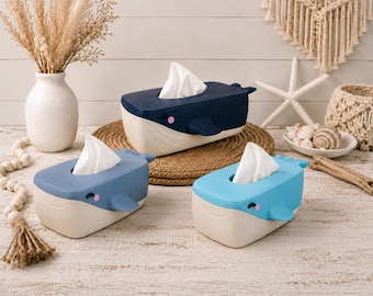 Bubbles the Whale Tissue Box Cover  – Quirky Bathroom Decor, nautical decor, cute bathroom decor
