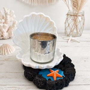 Coastal Clam Shell 3 Wick Candle Holder | 3D Printed Beach Decor | Ocean Shell Candle Display | Coastal Home Decor | Custom Color star fish