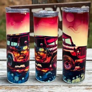 Offroad-aquarel 4 x 4 magere beker van 20 oz, gepersonaliseerd geïsoleerd, buiten, verjaardagscadeau| buiten, modder, auto, offroad, 4x4-vrachtwagen
