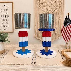 4th of July Patriotic Popsicle 3 Wick Candle Holder Candle Stand Red White Blue Candle Display Americana Decor Memorial Day Summer Decor