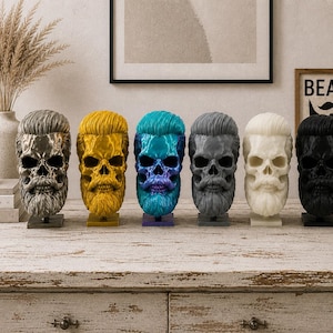 Bearded Skull 3D Printed - Unique Home Decor, Customizable, Handmade, beard gift , biker, skull decor. hat holder, hat display, beard gift