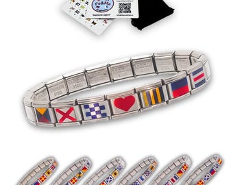 Pulsera Personalizada con Nombre en Banderas Náuticas – Acero Inoxidable, Diseño Exclusivo, Regalo Original para ocasiones especiales