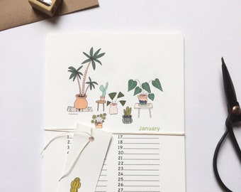 Birthday calendar, plants indoor, perpetual calendar illustrated A5