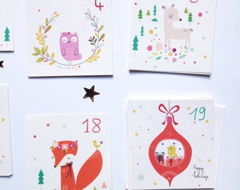 Advent calendar cards, Christmas decor, 24 Christmas advent cards