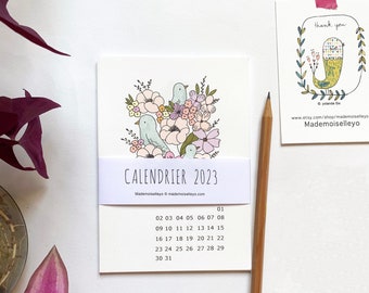 2023 desk wall calendar A6, 2023 illustrated calendar, flowers and birds calendar
