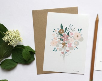 Carte bouquet de fleurs avec enveloppe recyclée, carte simple