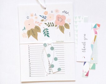 Floral birthday calendar, perpetual illustrated calendar, flowers illustrations