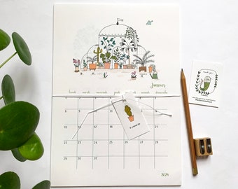 Calendrier 2024, calendrier mural 2024, A4 illustrations de plantes, fleurs, jardins, serres