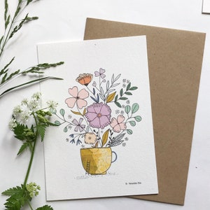 Carte bouquet de fleurs avec enveloppe recyclée, carte simple