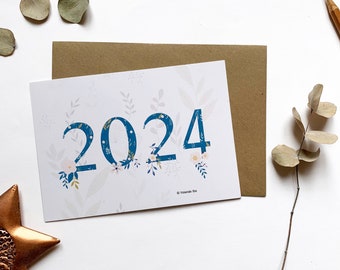 2024 New Year Cards, 2024 happy new year card, 2024 greeting cards A6, SIMPLE card with recycled envelope