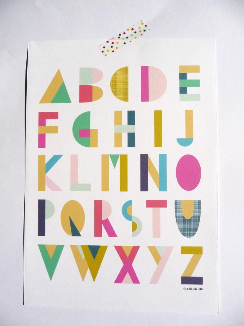 ABC Alphabet poster for kids room, letters colors A4 image 5