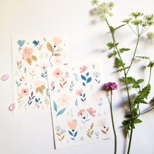4 Cartes illustrées avec des fleurs, lot de cartes simples