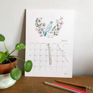 2024 calendar, 2024 wall calendar A4, 2024 illustrated calendar, birds, flowers illustrations image 2