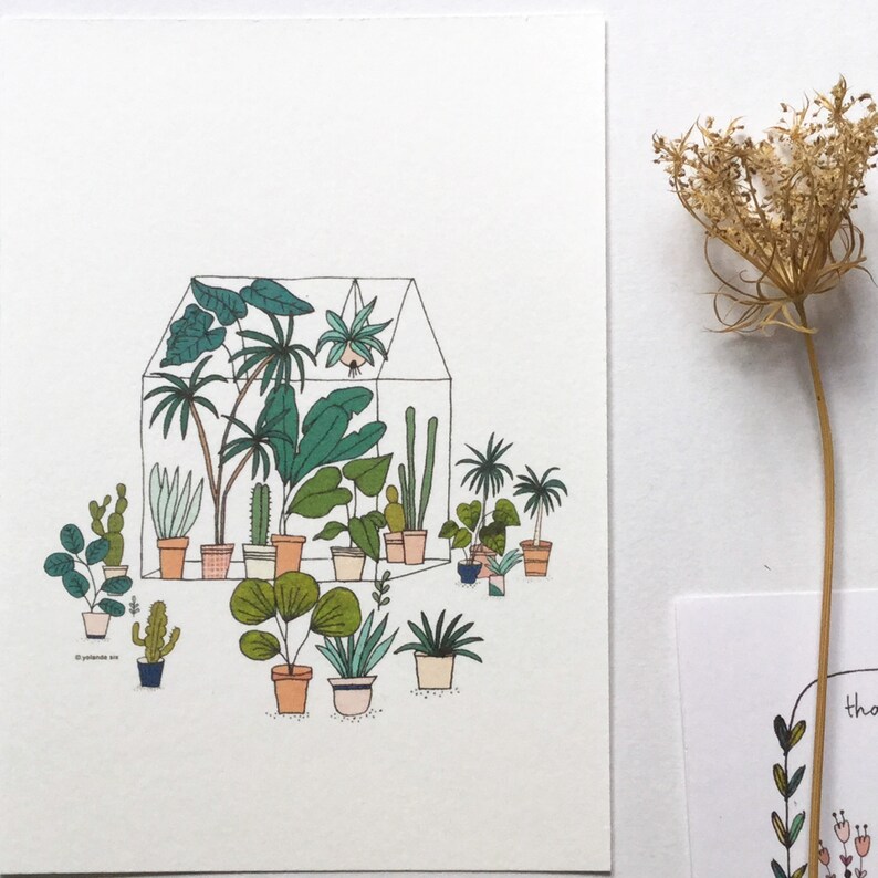 greenhouse 4 cards set Botanical cards