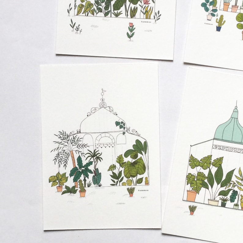 greenhouse 4 cards set Botanical cards