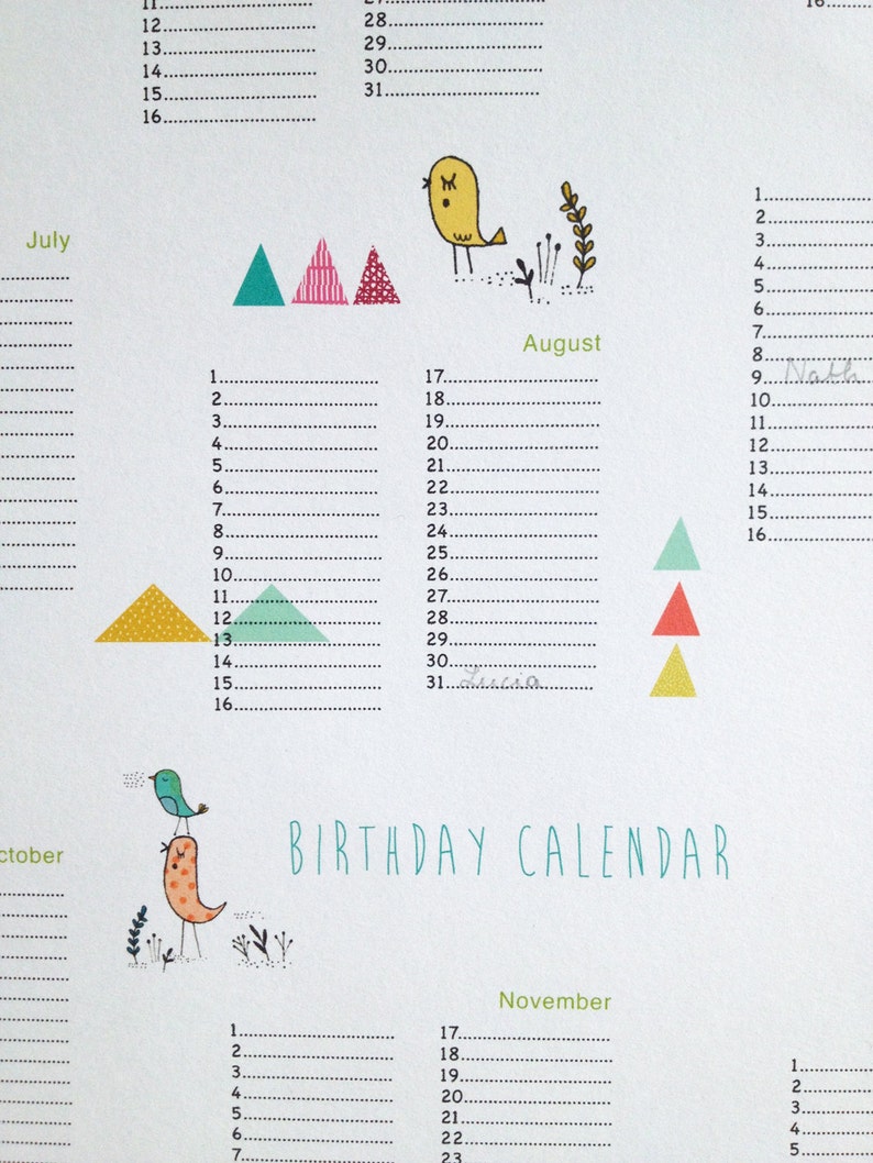 Birthday Calendar poster size A3, instant digital download image 3