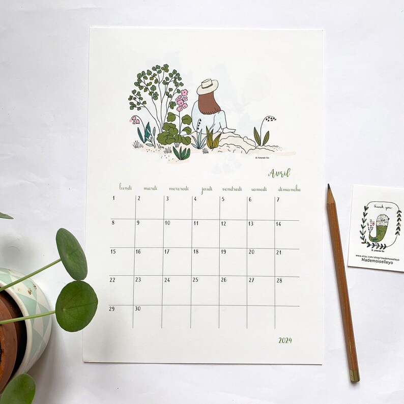 2024 calendar, 2024 wall calendar A4, 2024 illustrated calendar, birds, flowers illustrations image 6