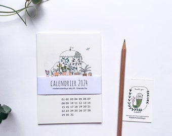 Calendrier mural 2024, format cartes A6, calendrier 2024 illustré plantes, jardins