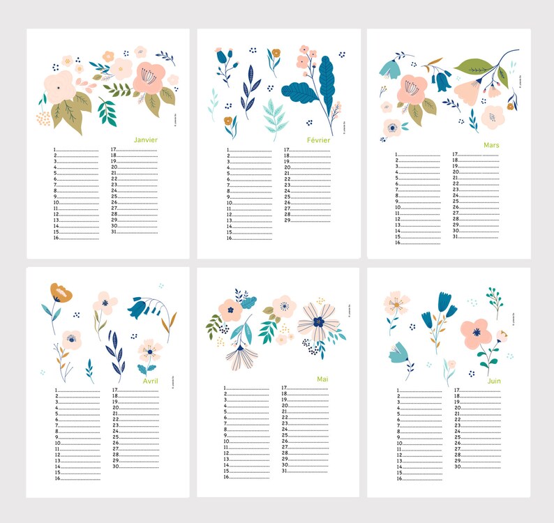 Floral Birthday Calendar Perpetual Illustrated Calendar - Etsy