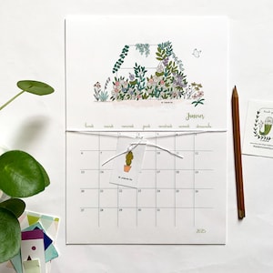 Kalender 2025, Wandkalender 2025, A4 Illustrationen von Pflanzen, Blumen, Gärten, Gewächshäusern, Natur