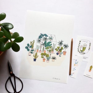 Botanisches Gewächshausplakat, Kaktus, exotische Pflanzen A4, Gartenzeichnungsdruck