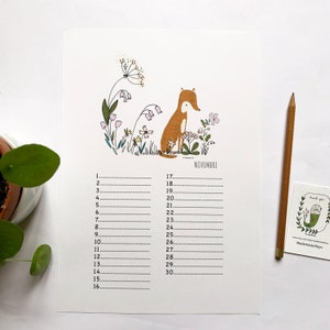 Perpetual birthday calendar, birds, botanical illustrations, perpetual calendar illustrated A4 imagem 9