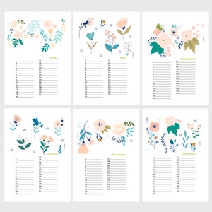 Floral birthday calendar, perpetual illustrated calendar, flowers illustrations image 5