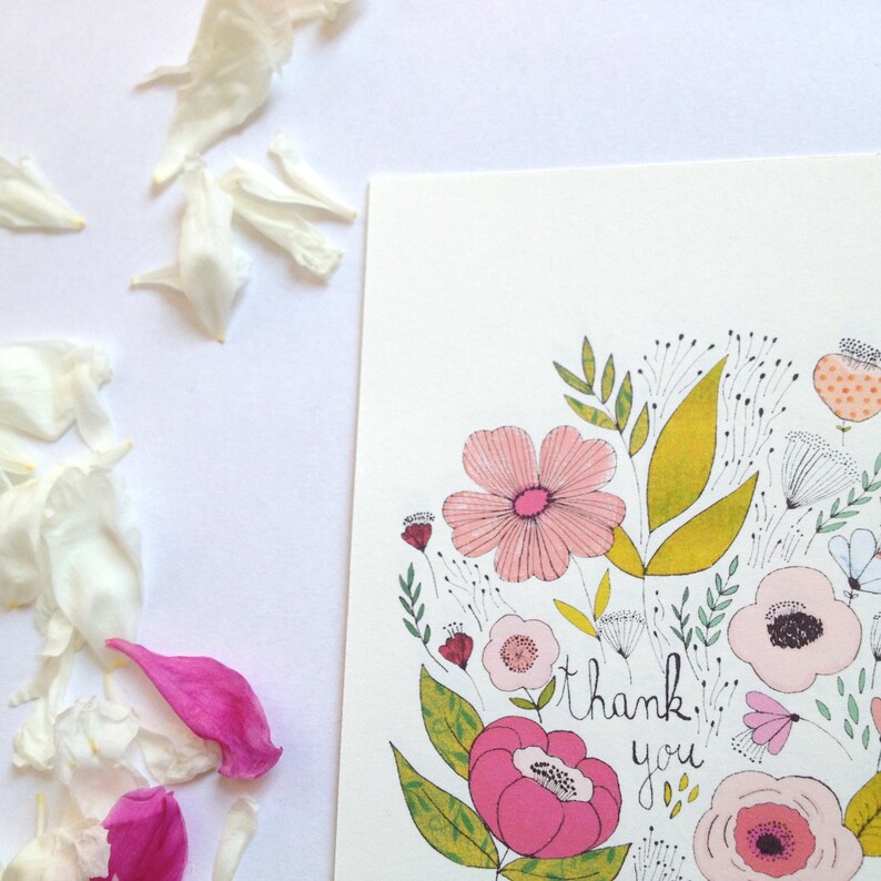 Floral Thank You Cards Set Simple Cards Pink Flowers Etsy