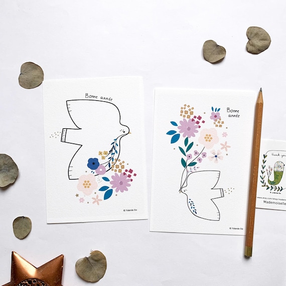 2 Cartes De Vœux Avec Enveloppes Blanches - Motif Oiseaux Pour Noël, Neuf